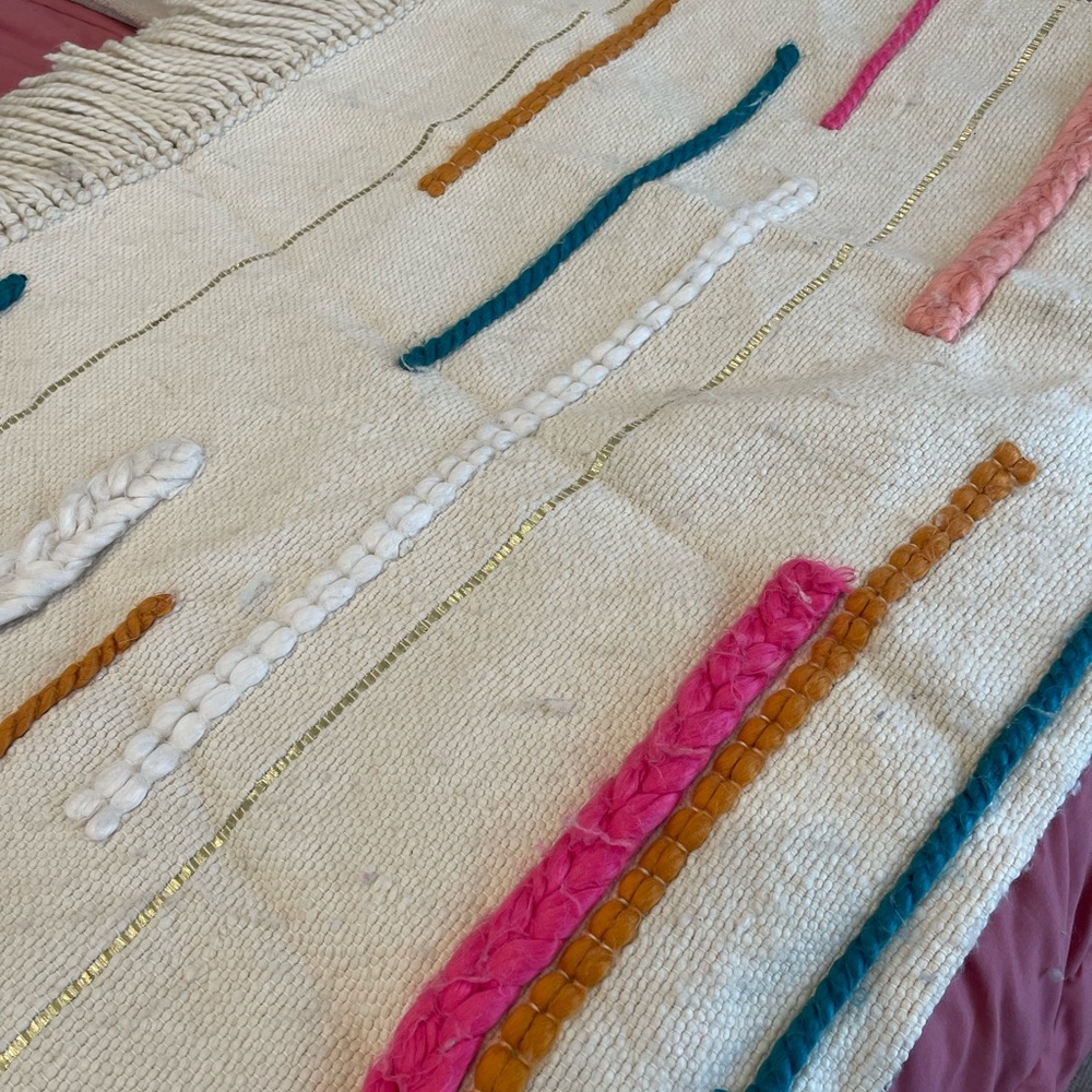 NWT Anthropology wool/cotton White multicolored textured throw for bed/couch - Picture 5 of 14